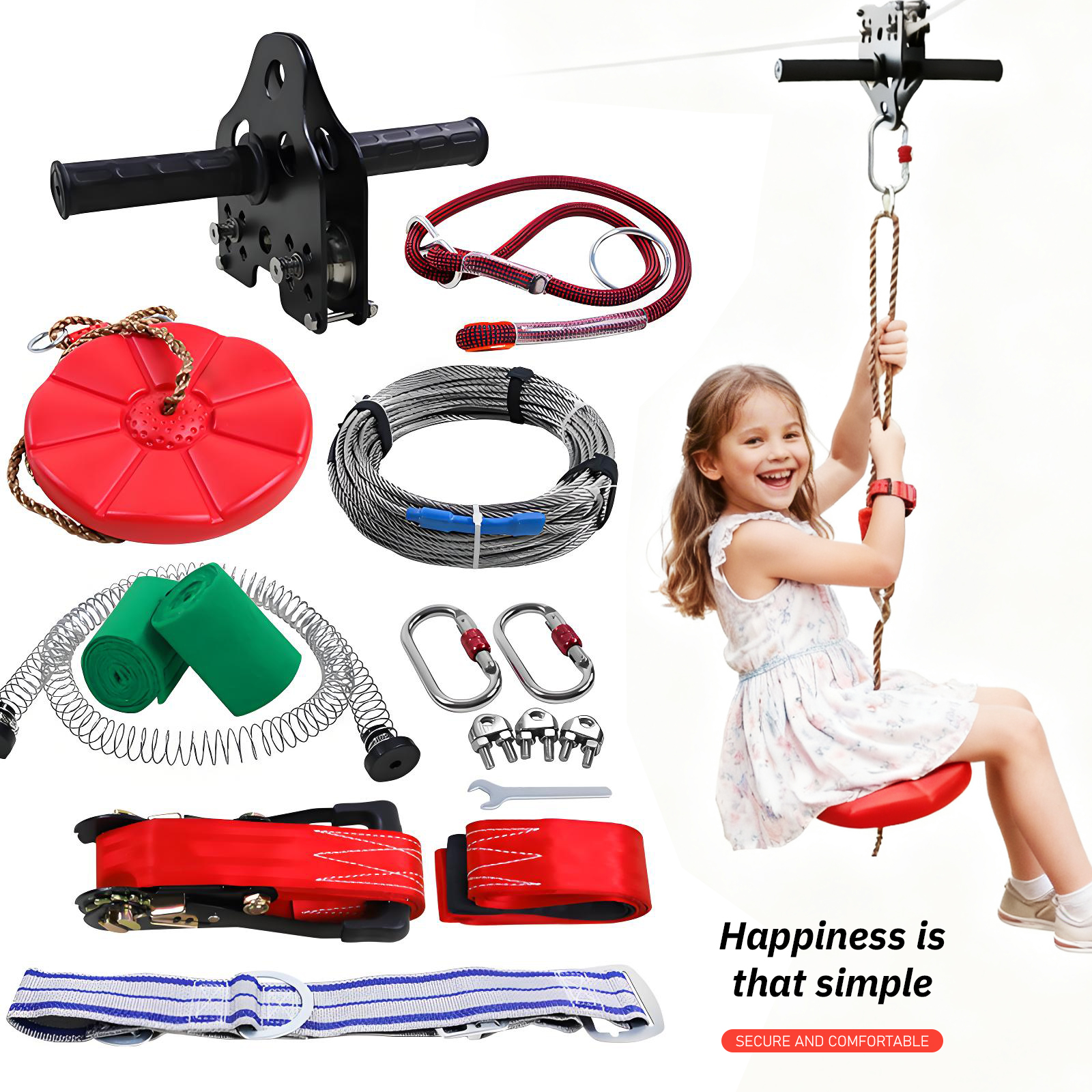 Kids Zip Line Kit Outdoor Zip  - Gardening Tools For 10 Year Olds บทวิจารณ์และราคา