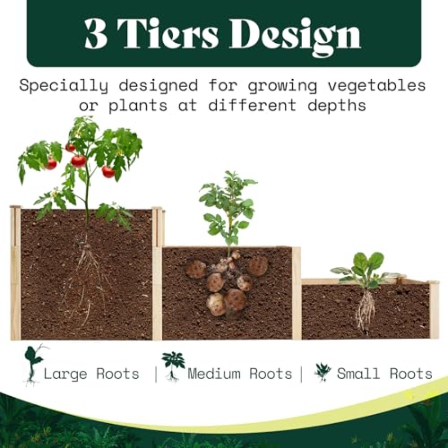 3-Tier Raised Garden Bed for O - Gardening Tools Box บทวิจารณ์และราคา
